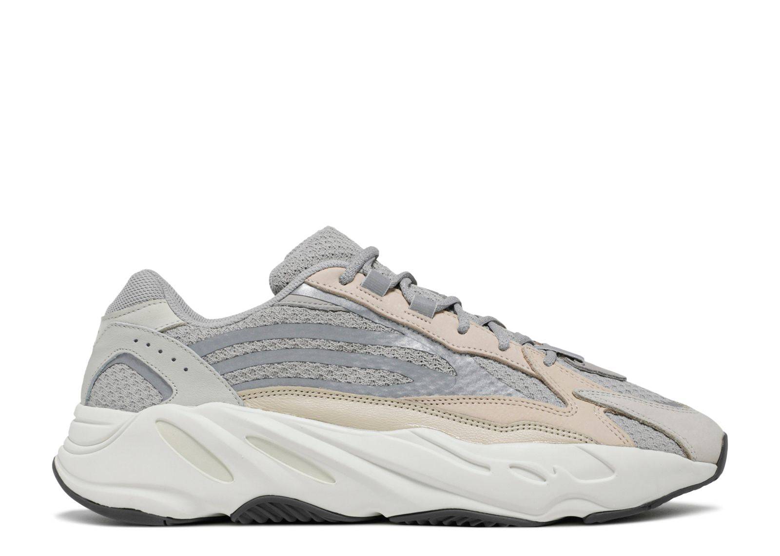 Yeezy Boost 700 V2 Cream sneaker featuring reflective details, breathable mesh upper, and a cushioned BOOST outsole in neutral tones.