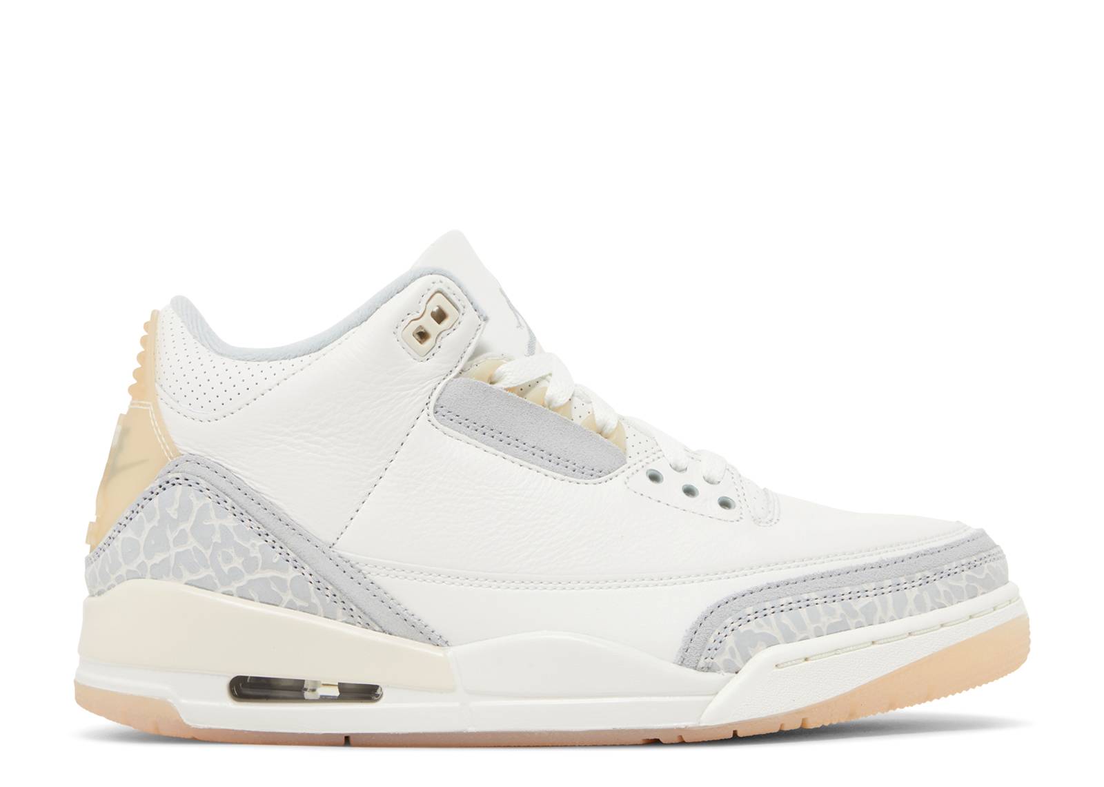 Air Jordan 3 Retro SE Craft in Ivory and Cement Grey with elephant skin print, premium leather upper, and beige accents. Iconic sneaker design inspired by 1988.