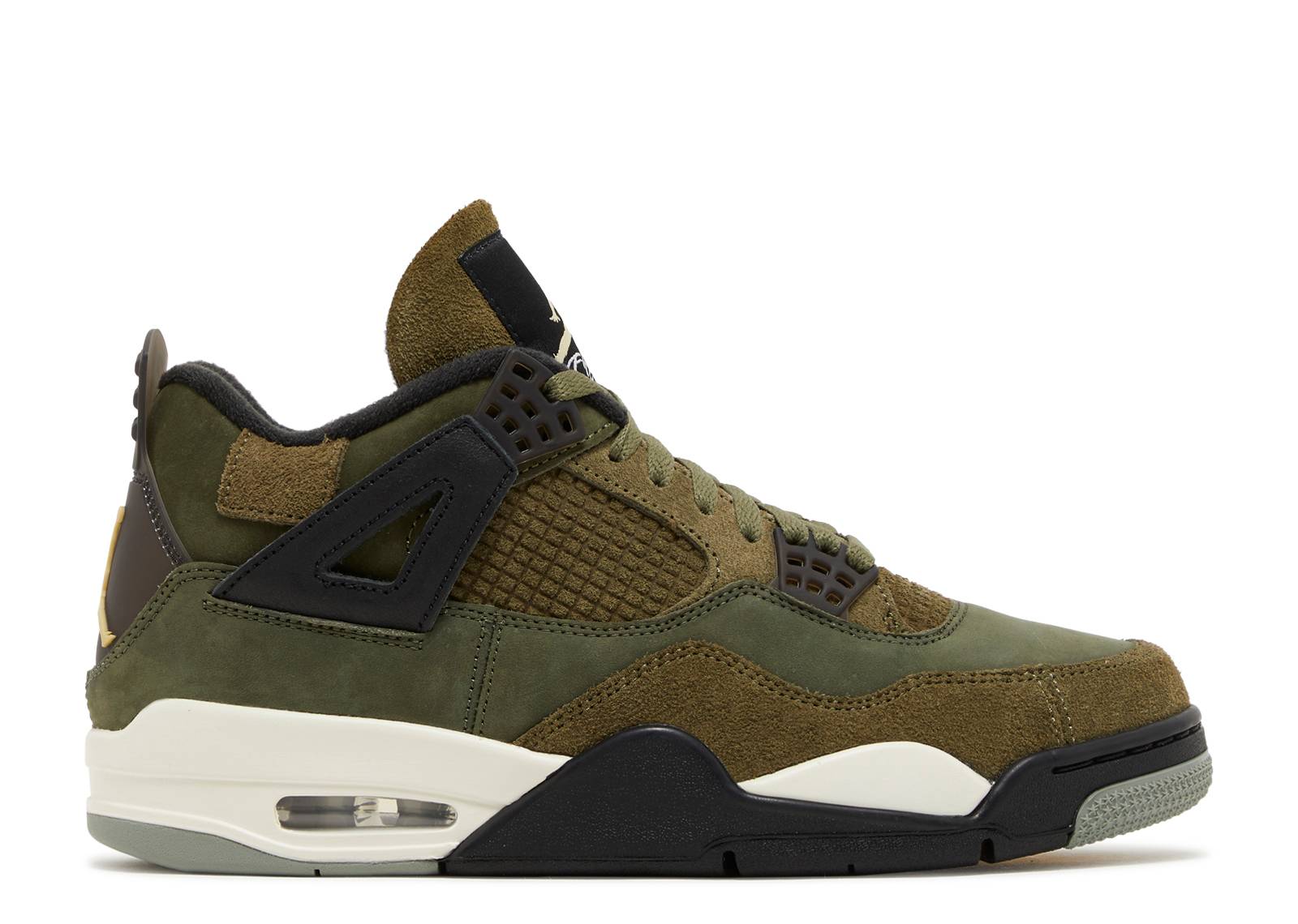 Air Jordan 4 Retro SE Craft Olive sneaker featuring an olive nubuck base, green suede overlays, and a high-performance sole for comfort and style.