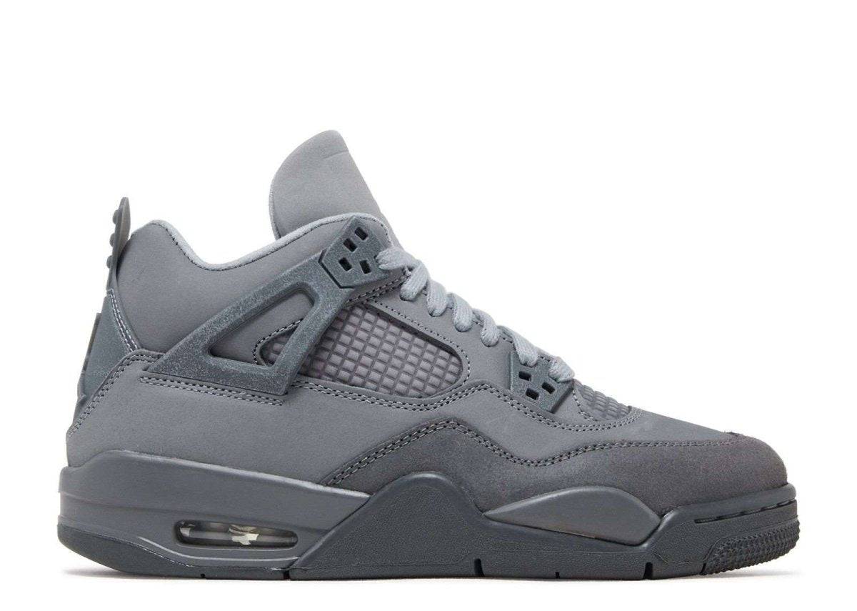 Air Jordan 4 Retro SE GS Wet Cement sneaker in gray tones with premium suede upper, mesh accents, and iconic Air cushioning. Stylish and modern design for casual wear.