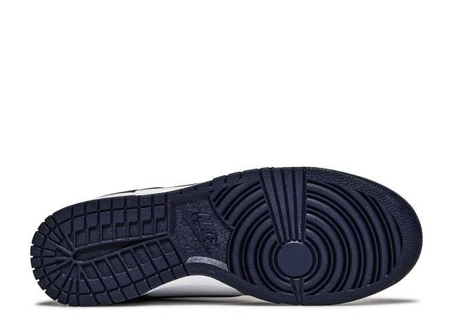 Outsole view of Nike Dunk High Midnight Navy sneaker with textured navy rubber sole for traction and durability.