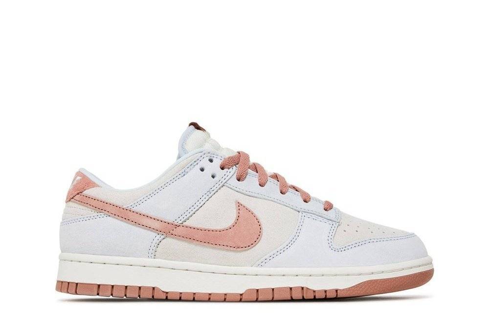 Dunk Low Premium Fossil Rose sneaker featuring premium suede upper, pastel hues, Fossil Rose Swooshes, and durable rubber outsole. Stylish Nike release.