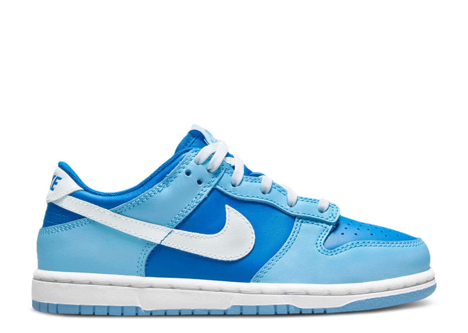 Dunk Low Retro QS PS Argon 2022 sneaker featuring argon blue leather upper, white Nike swoosh, and classic low-top silhouette.