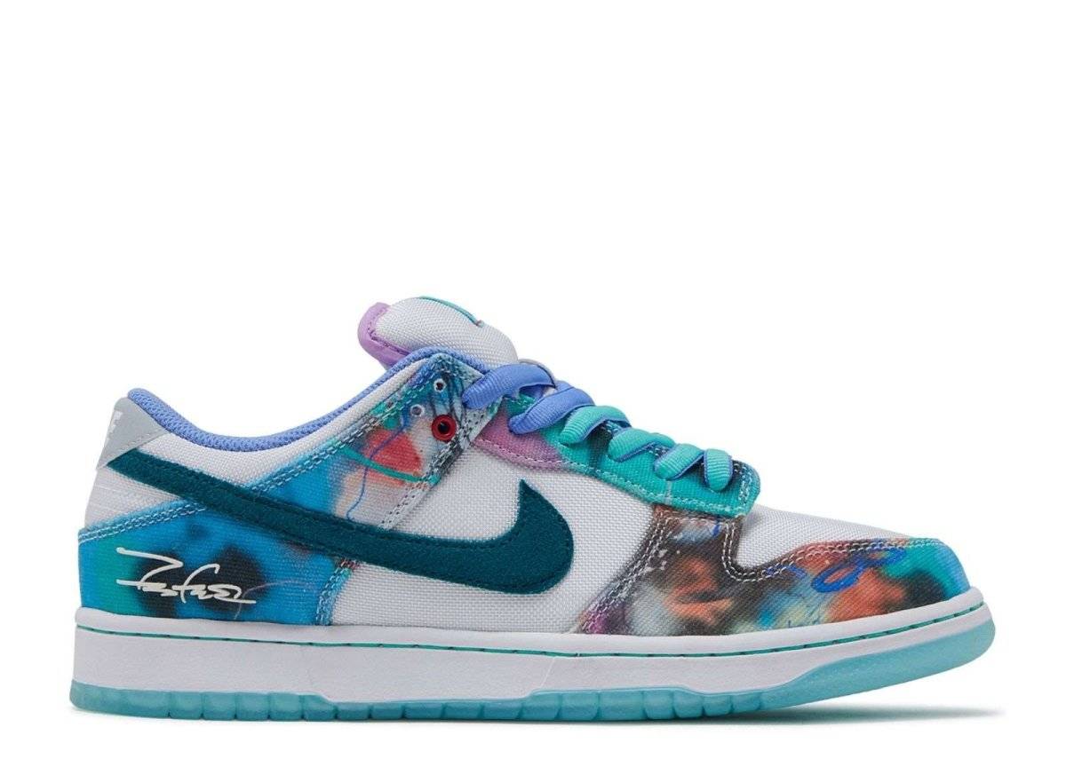 Futura x Dunk Low SB - Nike SB Dunk Futura Aqua sneaker featuring bleached aqua tones, artistic canvas design, and skate-ready cushioning.