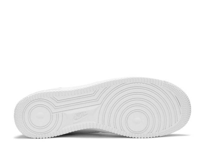 Outsole view of the Supreme x Air Force 1 Low Box Logo - White, displaying the durable rubber sole with circular traction patterns.