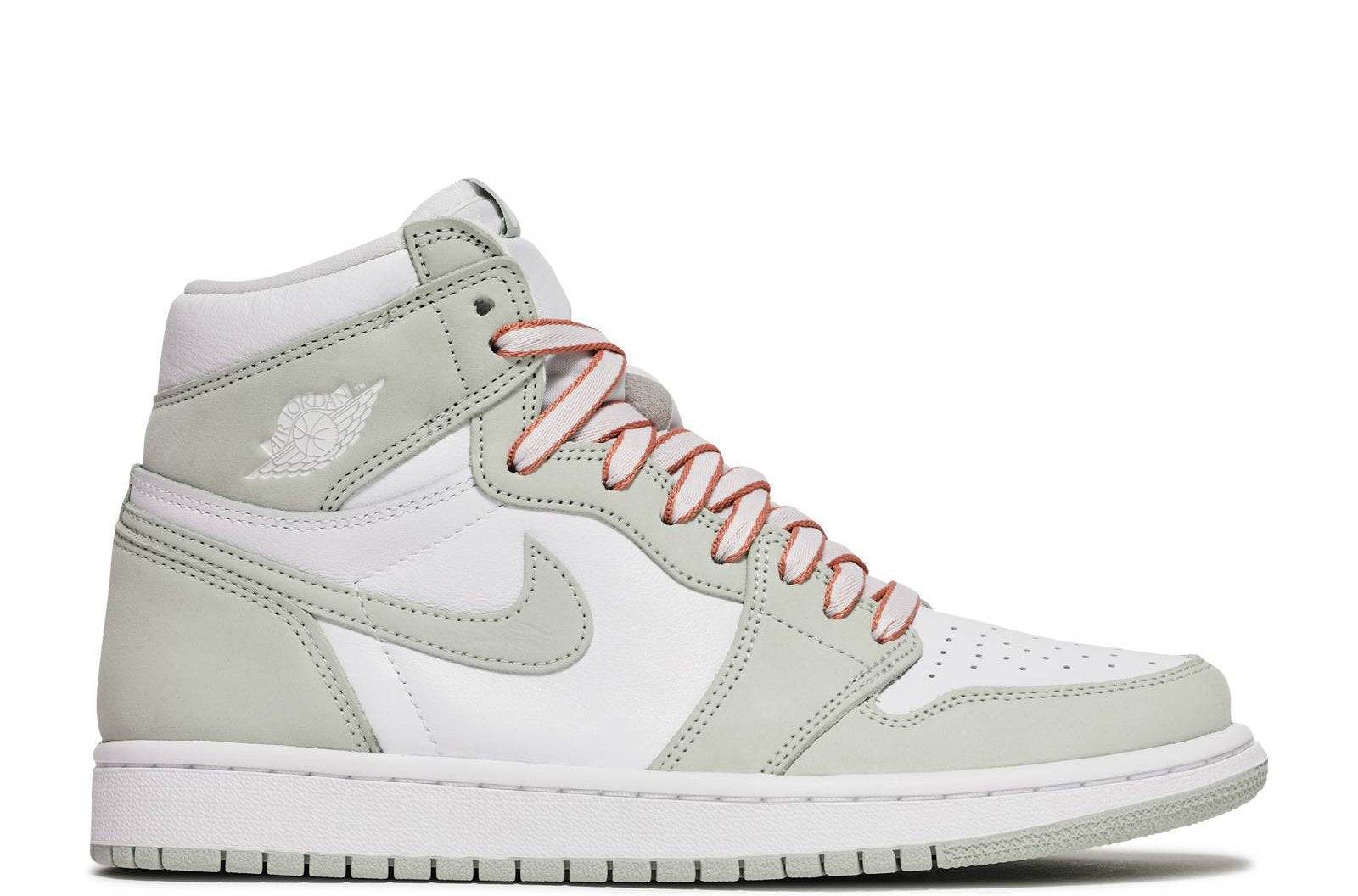 Wmns Air Jordan 1 Seafoam - Retro High OG sneaker featuring white leather base, Seafoam green overlays, and bronze-trimmed laces.