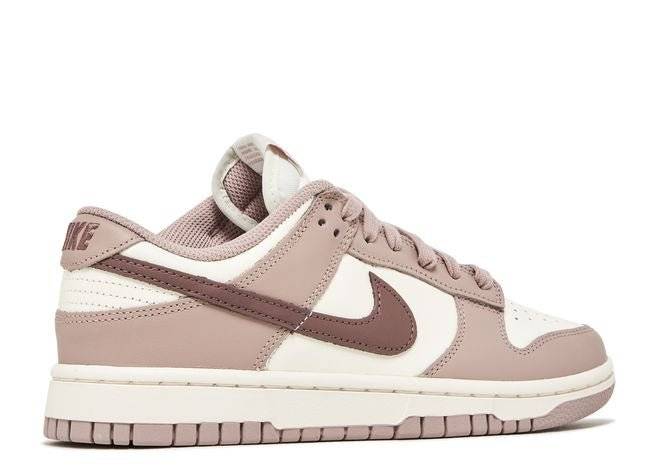 Wmns Dunk Low Diffused Taupe sneaker in a rear-side view, highlighting the taupe Nike branding and durable leather construction.